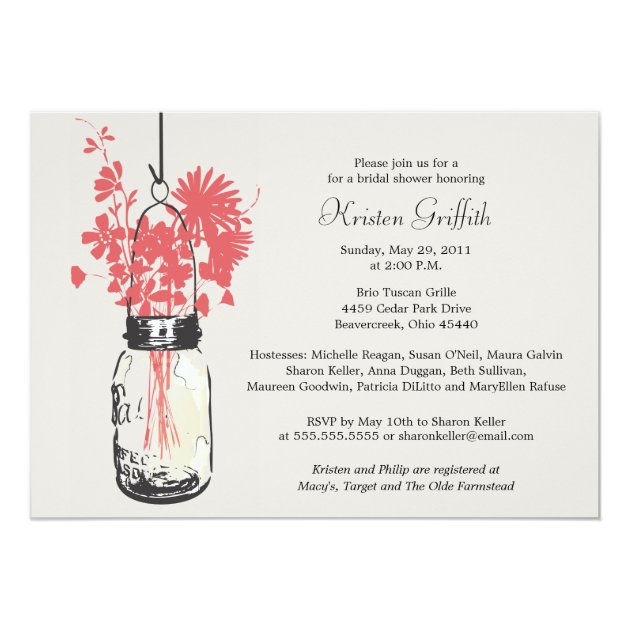 Wild flowers & Mason Jar Bridal Shower Invitation