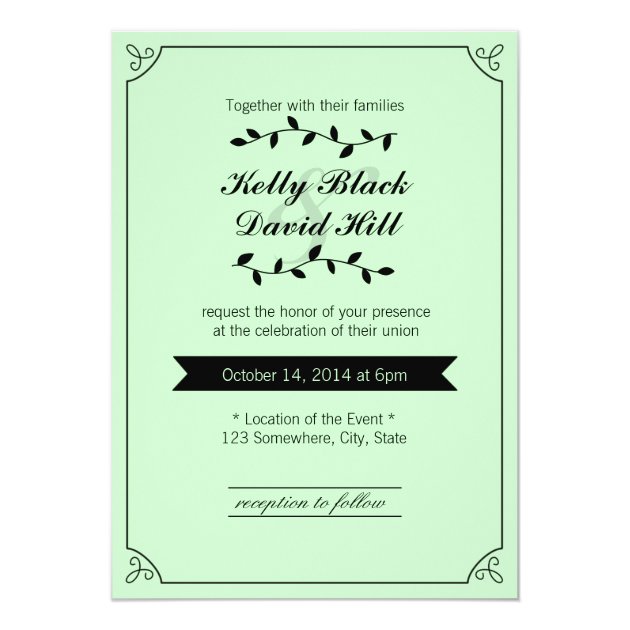 Stylish Framed Mint Green Wedding Invitations (front side)
