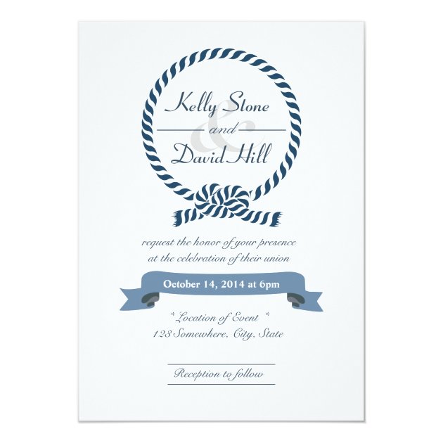 Classy Nautical Rope Ring Wedding Invitations (front side)