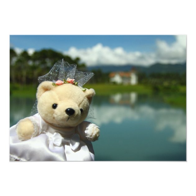 Lake Wedding Bride Bear Save the Date Announcement (front side)
