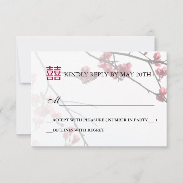 Welcoming Spring Double Happines/Wedding RSVP Card (front side)