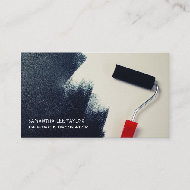 Red Paint Roller, Painter & Decorator Business Card (front side)