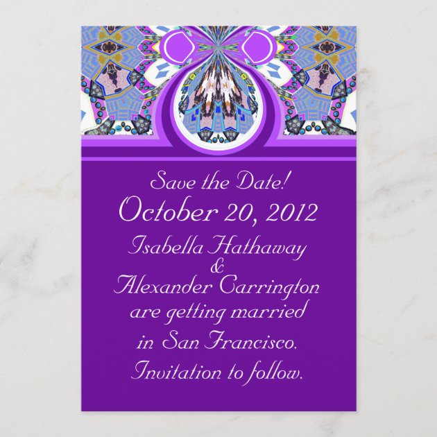 Purple Save the Date Wedding Announcement Card
