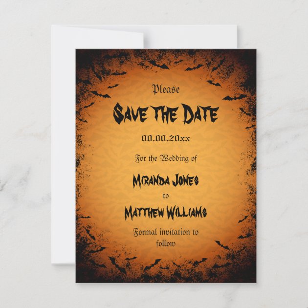 Halloween Save the Date invitation with bats
