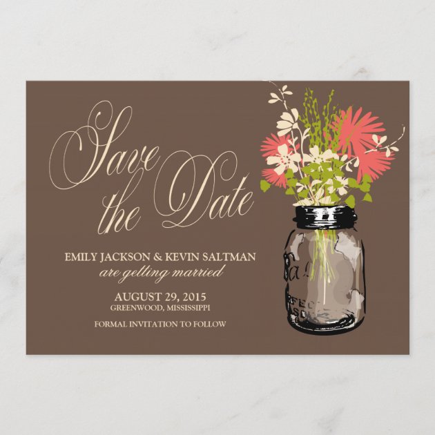 Mason Jar and Wildflowers Save the Date