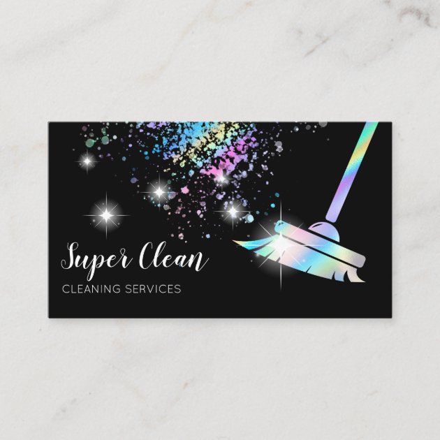 Maid Cleaning House Sparkling Holograph Business Card (front side)