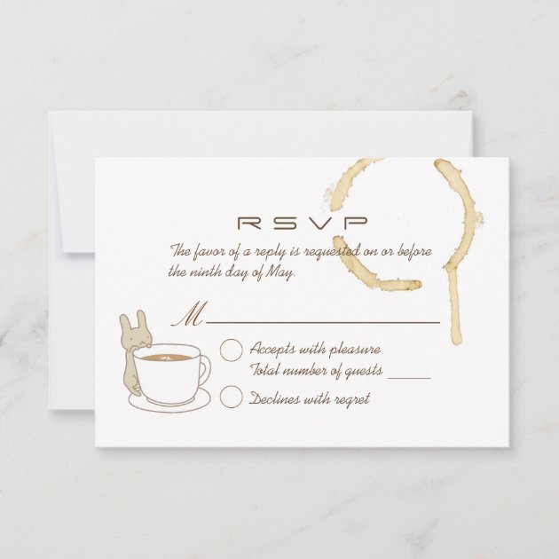 Cute Rabbit and Coffee Wedding RSVP Card (front side)