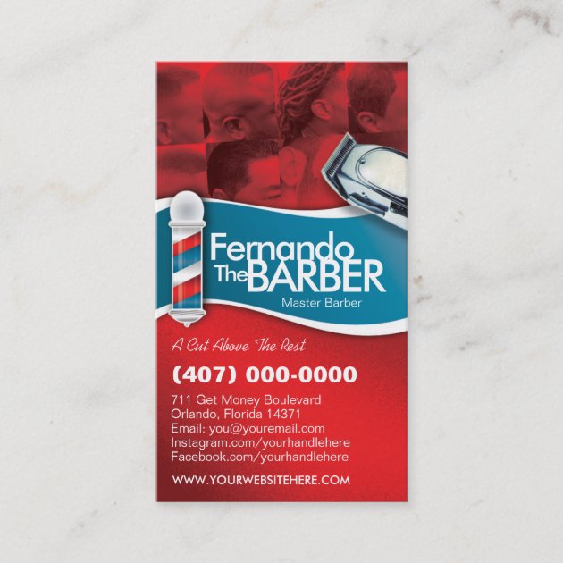 Barbershop Barber (Barber pole and clippers) Business Card (front side)