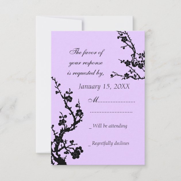 Purple Black Floral RSVP Wedding Card