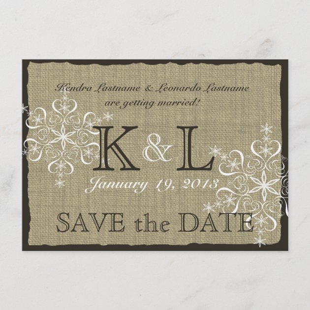 Burlap and Snowflakes Save the Date