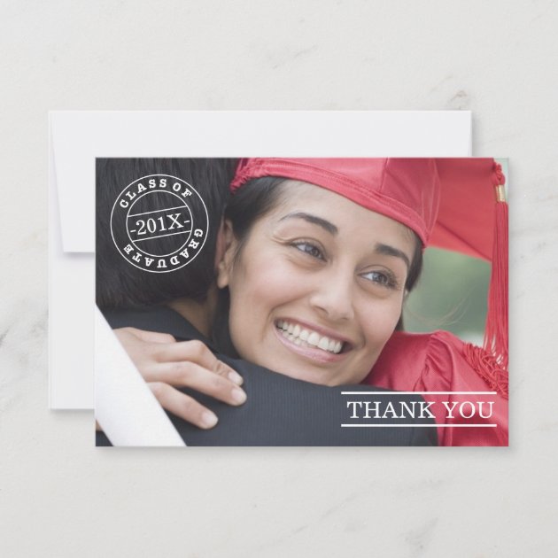 Modern Stamp Photo Graduation Thank You | White