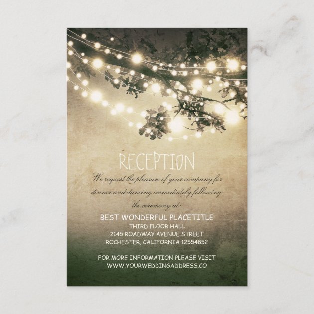 rustic tree branches & lights wedding reception enclosure card
