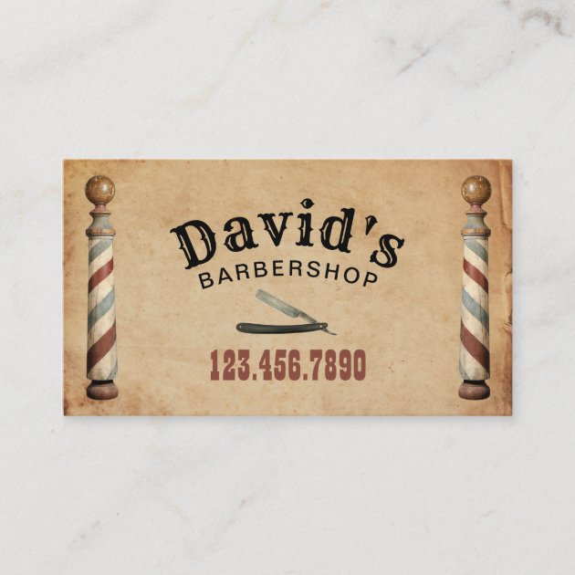 Barber Hair Stylist Barbershop Vintage Kraft Business Card (front side)