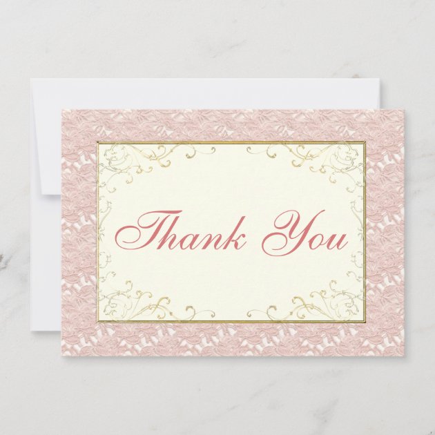 Bridal Thank You card Pink lace, Ivory, Gold