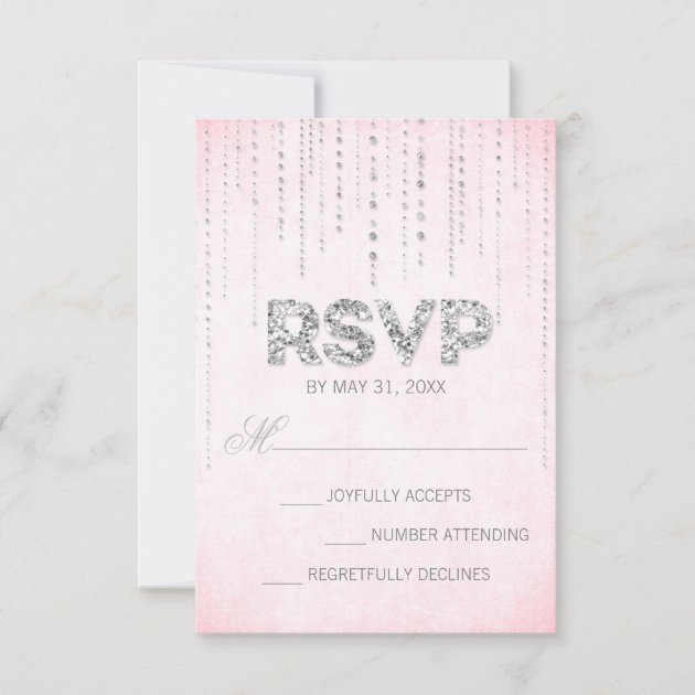 Pink & Silver Glitter Look Wedding RSVP Card