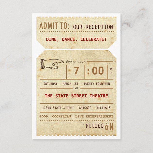 Vintage Theater Ticket Reception Insert Card