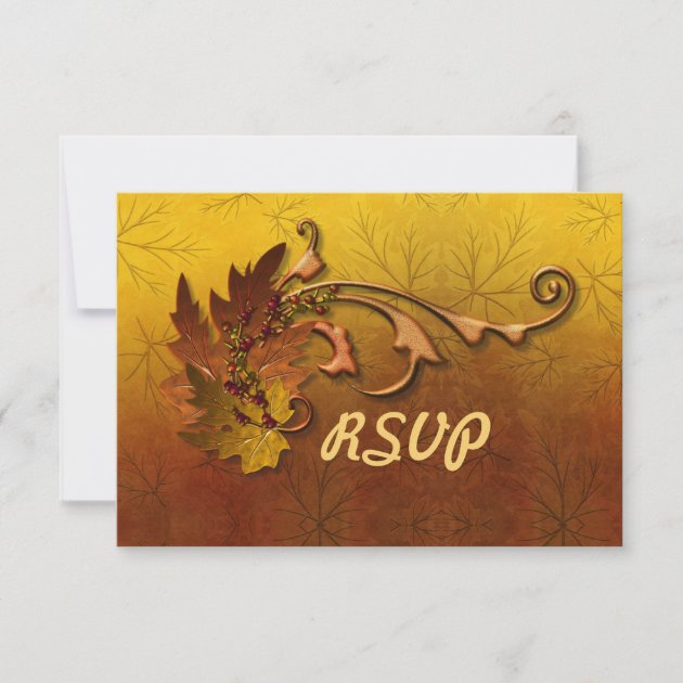 Autumn Gold Leaves Wedding RSVP Card