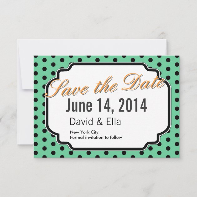 Cute Green Polka Dots Save the Date Cards (front side)