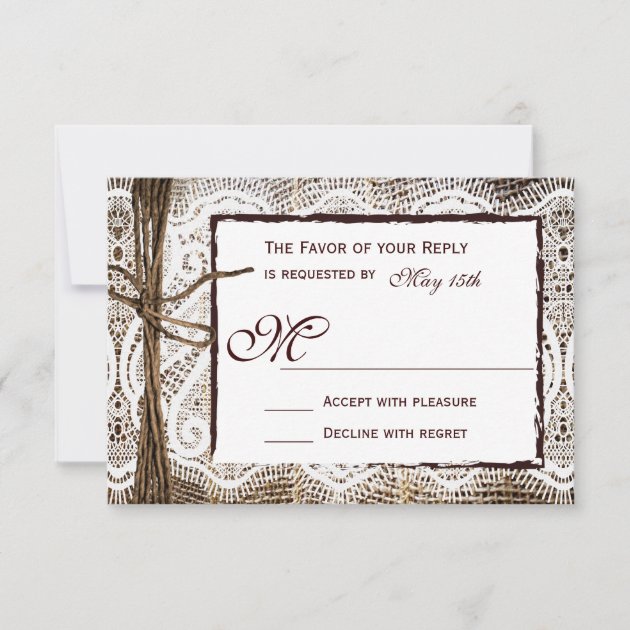 Rustic Country Burlap Lace Twine Wedding RSVP