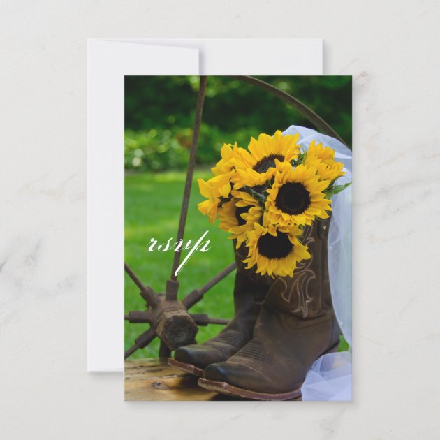 Rustic Sunflowers Cowboy Boot Country Wedding RSVP