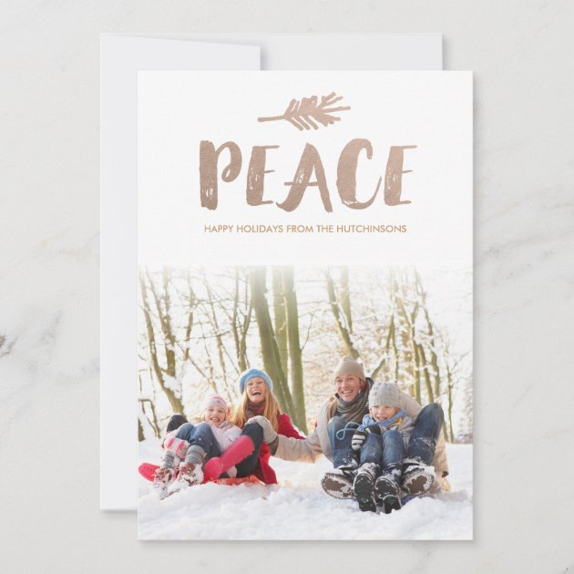 Trendy Peace Holiday Photo Cards (front side)