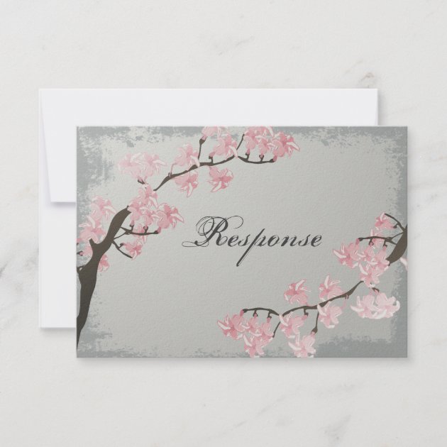Wedding Response RSVP Card - Pink Cherry Blossom