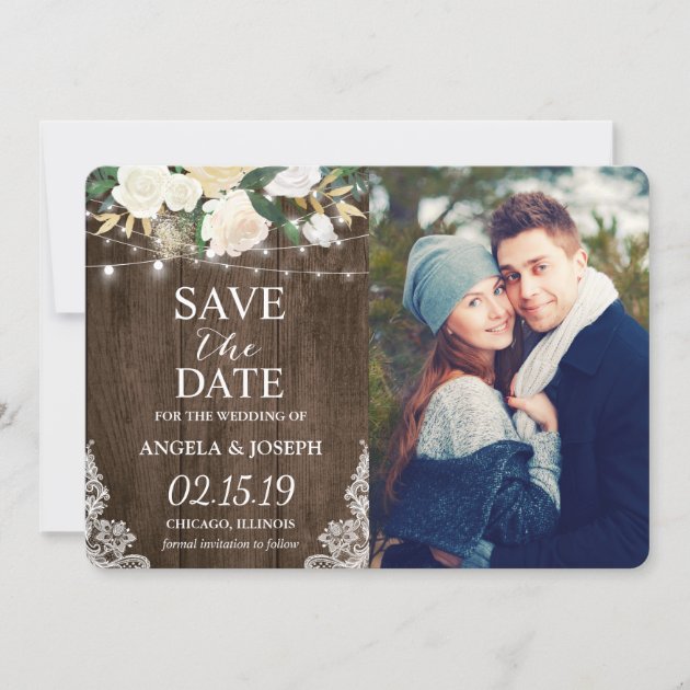 Rustic Country Romantic Chic Save the Date Photo (front side)