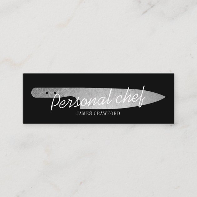 Personal chef silver knife minimalist catering mini business card (front side)