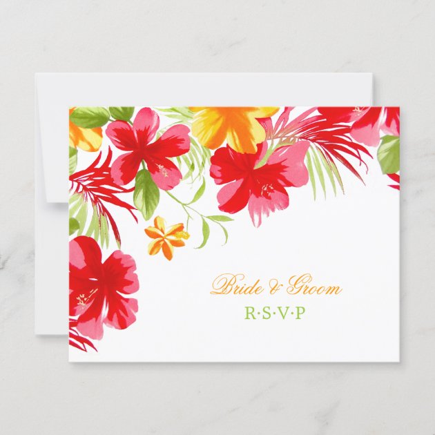 Tropical Hibiscus Wedding RSVP card
