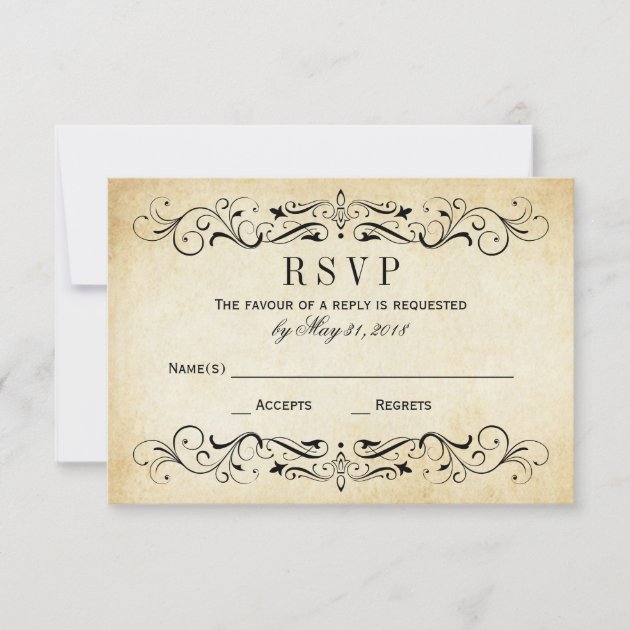 Vintage Wedding RSVP Cards | Elegant Flourish (front side)