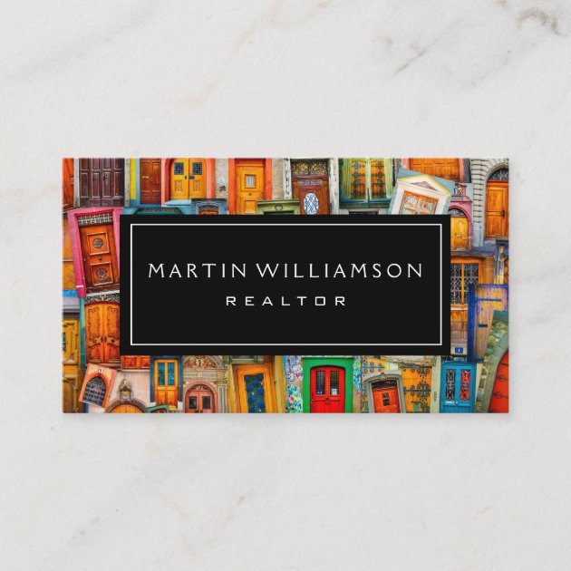 Professional Real Estate Modern Classic Doors Business Card (front side)