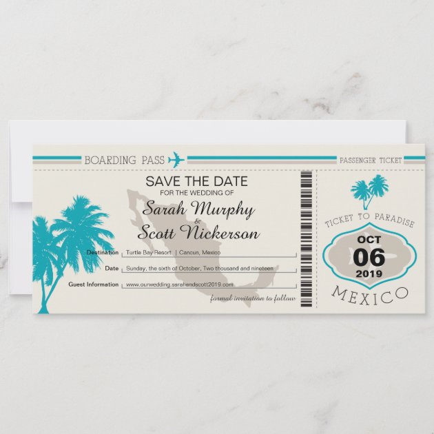 Save the Date Boarding Pass to Mexico