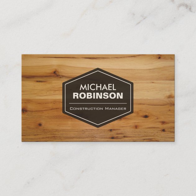Construction Manager - Modern Wood Grain Look Business Card (front side)