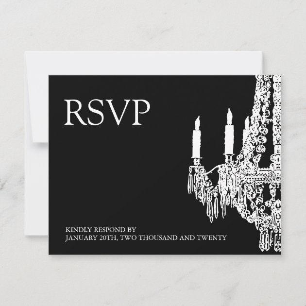 Classy black and White Chandelier RSVP Cards