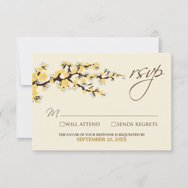Cherry Blossoms RSVP Card (yellow)