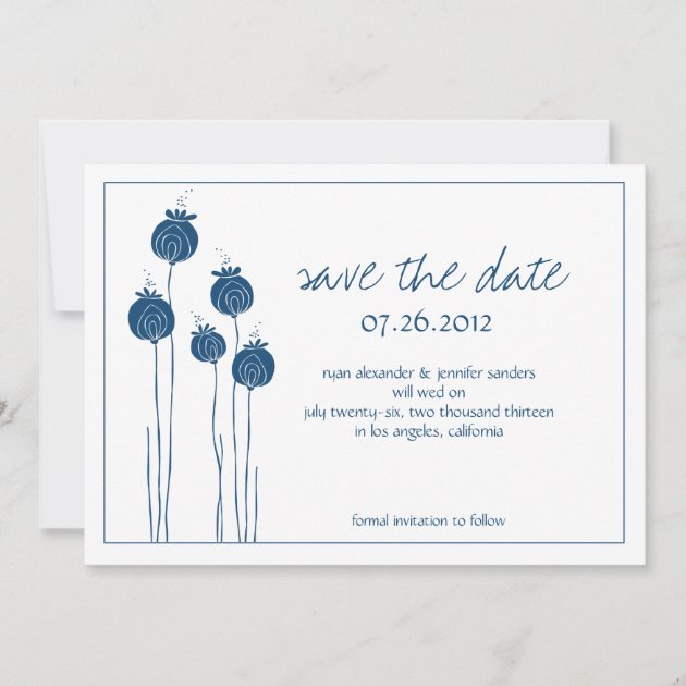 Floral Pods Navy Save the Date (front side)