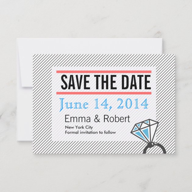 Big Diamond Ring Stripes Save the Date Cards (front side)