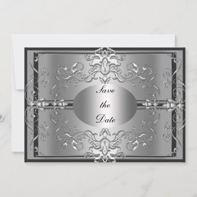 Save The Date Silver Elegant Invitation (front side)
