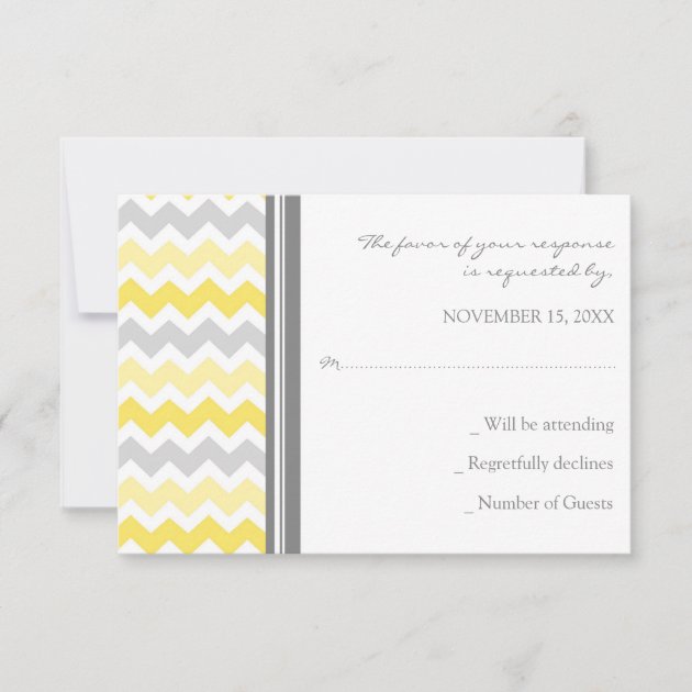 Grey Yellow Chevron RSVP Wedding Card
