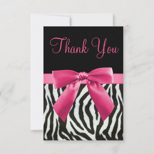 Wedding Zebra Stripes & Pink Printed Bow Thank You