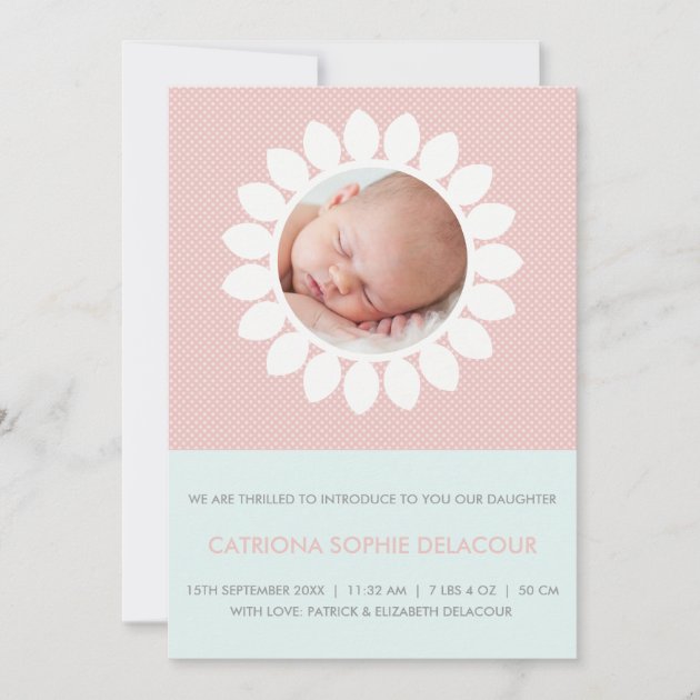 Cut Out Flowers Pink Photo Birth Announcements