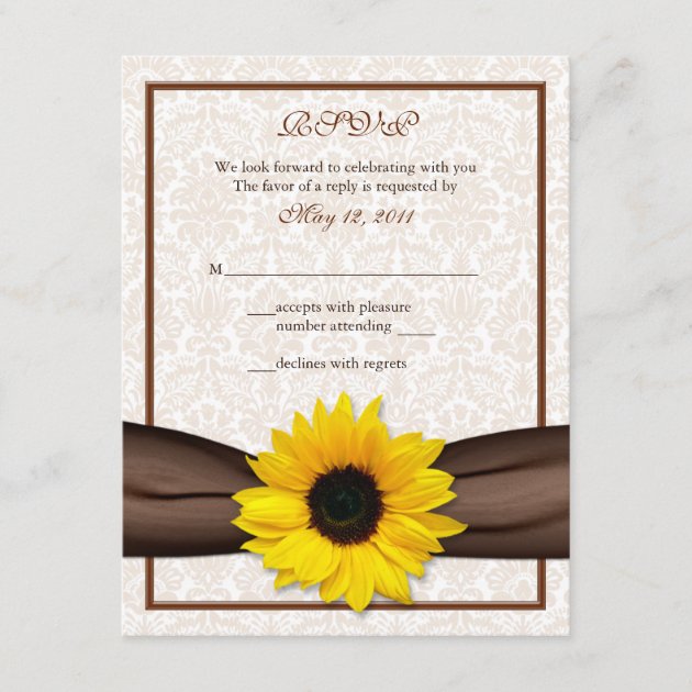 Sunflower Damask Floral Wedding Response Card