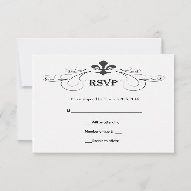 Decorative Scroll Fleur de Lis Wedding RSVP Cards