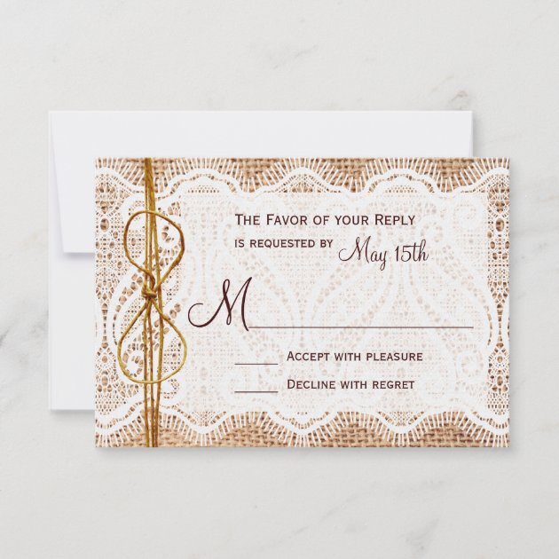 Rustic Country Burlap Lace Twine Wedding RSVP