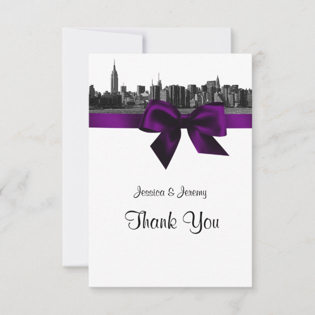 NYC Wide Skyline Etched BW Purple Thank You