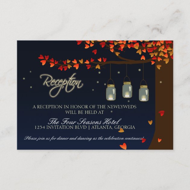 Mason Jar Fireflies Oak Tree Reception Enclosure Card