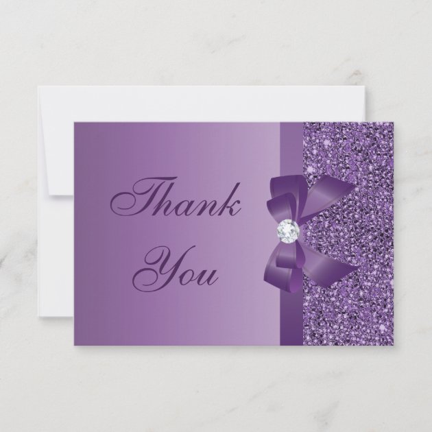 Purple Printed Sequins Bow & Diamond Thank You (front side)