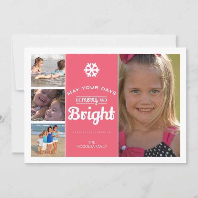 Merry Bright Holiday Photo Christmas Collage Pink