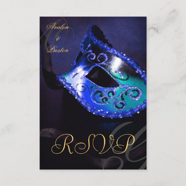 Blue Swirl Masquerade Mask RSVP Invitation