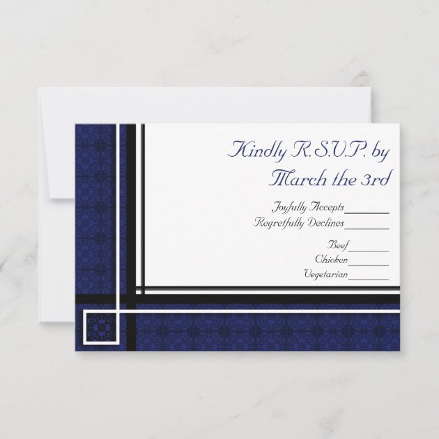 Square Modern Blue Wedding RSVP Card
